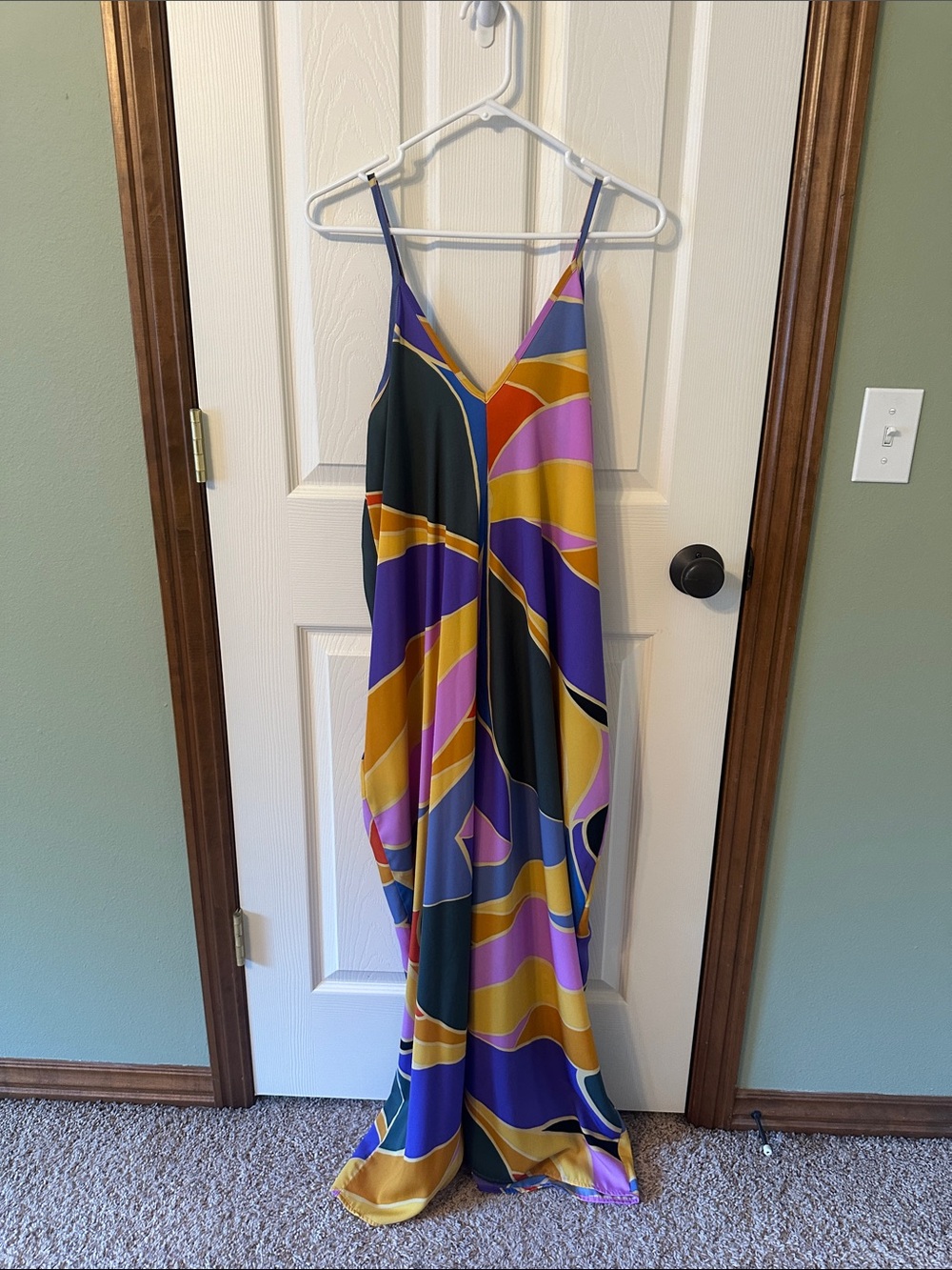 Tyche Multicolor Wave Maxi Dress in Green, Purple & Gold